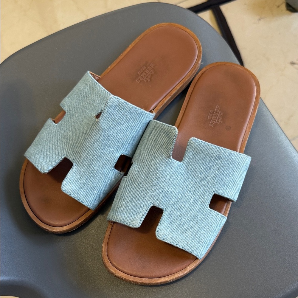 Hermes Elegant Blue Slide Sandals